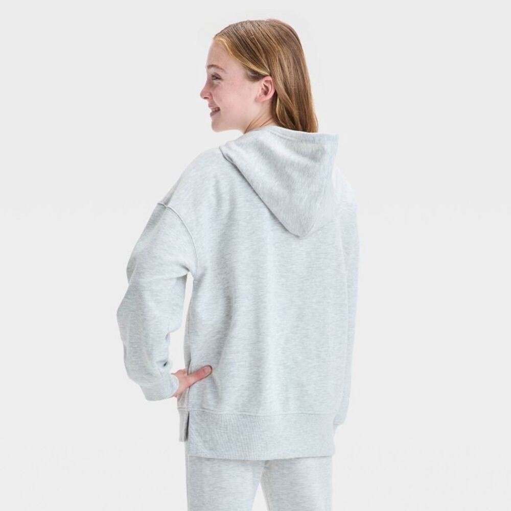 Girls' Fleece Hoodie - art class Oversized Pullover with Kangaroo Pocket: Grey - Picture 4 of 4